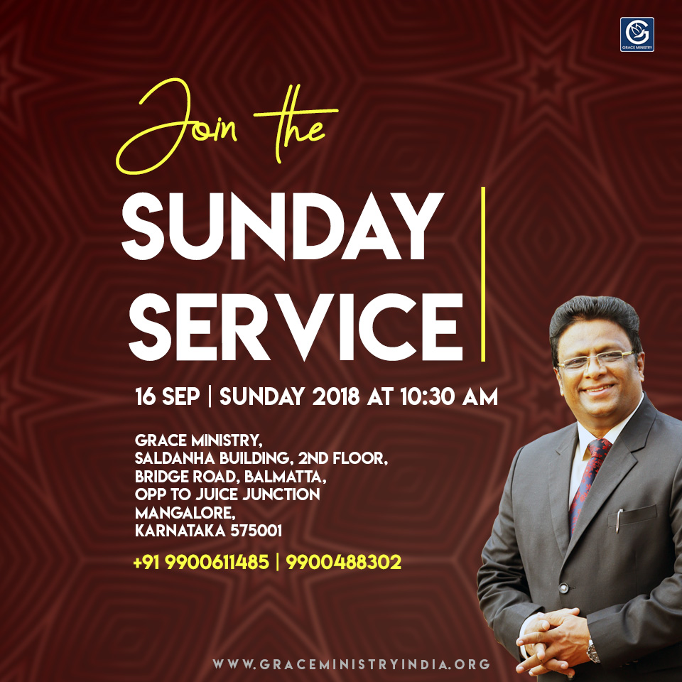 Join the Sunday Prayer Service at Balmatta Prayer Center of Grace Ministry in Mangalore on Sunday, Sep 16th 2018 at 10:30 AM. Our prayer is that our service is a source of blessing and encouragement to you.  